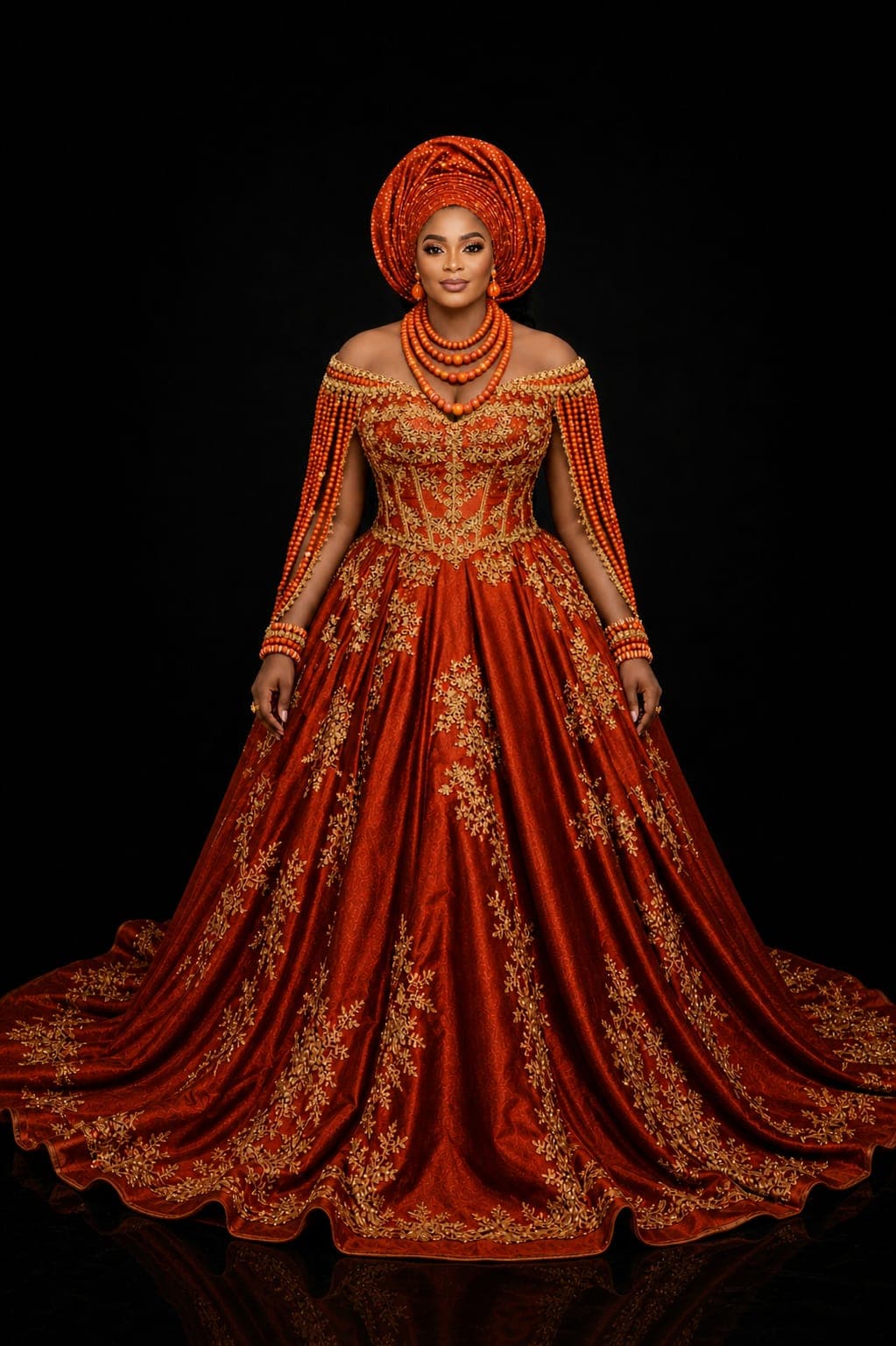 Burnt orange Nigerian bridal gown