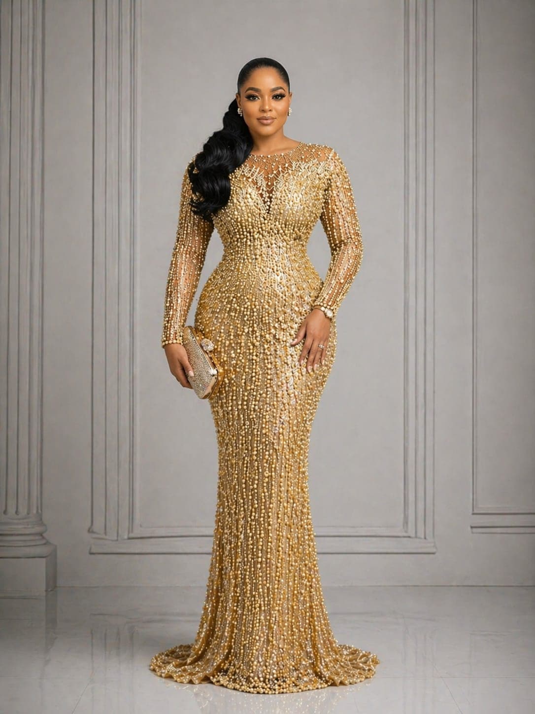 Gold beaded mermaid gown